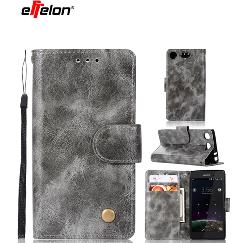 

effelon New Case For Sony Xperia XZ1 Compact 4.6inch Vintage Retro Plain PU Leather Wallet Case Cover Stand Function Card Holder