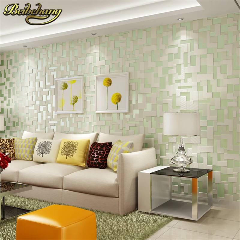 Modern 3D embossed nonwoven stereoscopic mosaic wallpaper rolls modern woven flocking wall paper living room Home Decoration