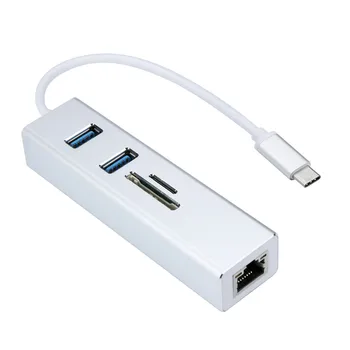 

USB C 5 in 1 Hub 3.0 Type-C Adapter Data Sync Card Reader RJ45 Ethernet LAN for MacBook Laptop Tablet Computer OTG USB HUB