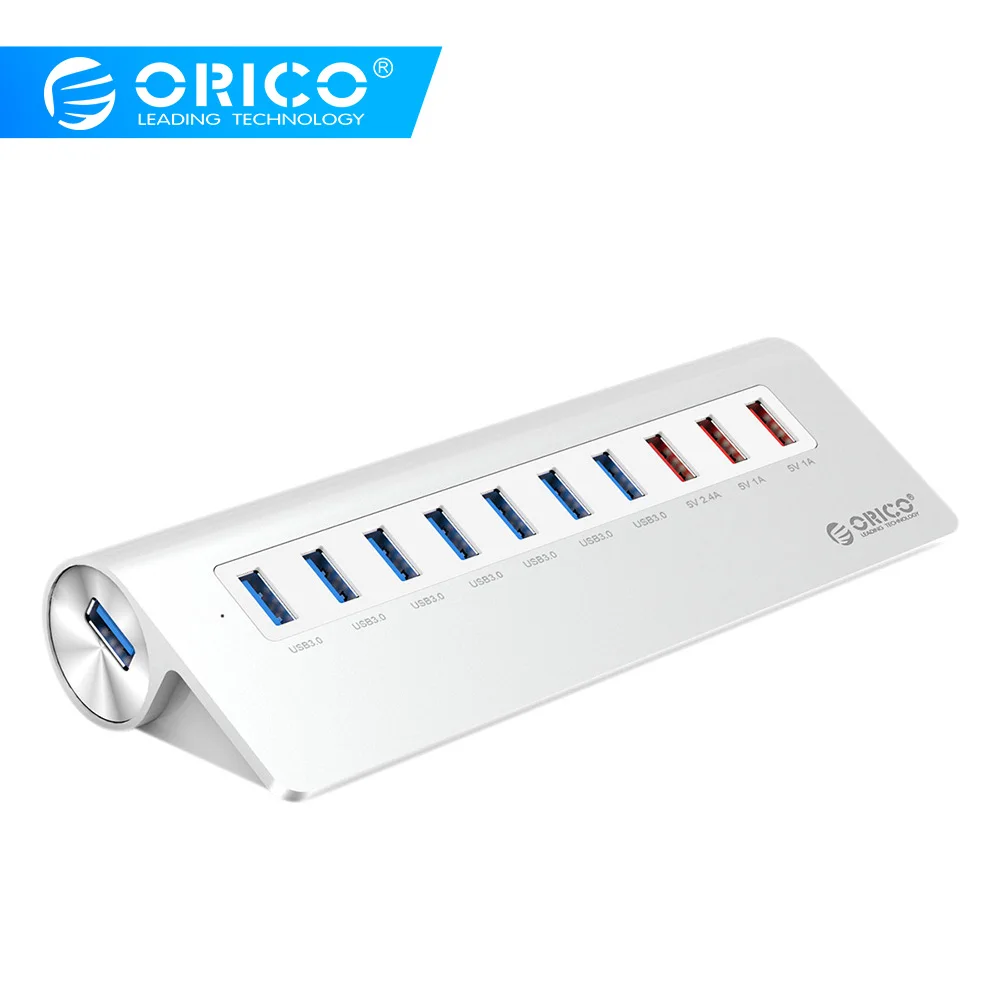 ORICO usb-хаб с функцией зарядки 7 портов USB3.0 Наклонный дизайн концентратор 5 Гбит/с 5 В зарядный порт с 12 В адаптер питания для телефона/ПК