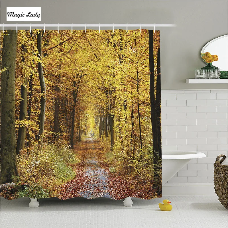 Shower Curtain Autumn Bathroom Accessories Fall Trees Leaves Path