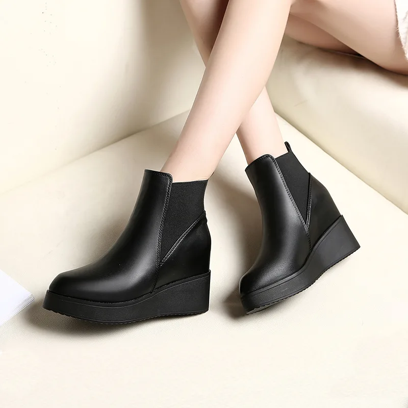 

DorisFanny women shoes boots 2018 High Heels ankle boots Women Genuine Leather Black Boots Short Plush High Quality Women Sho