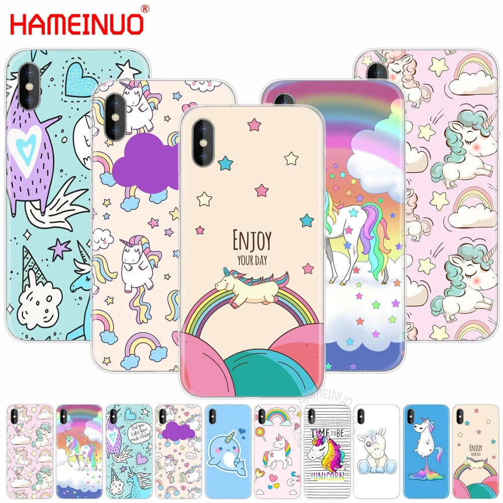 Goede HAMEINUO Eenhoorn Op Regenboog Jetpack gsm beschermhoes voor iphone X 8 7 6 4 4 s 5 5 s SE 5c 6 s plus