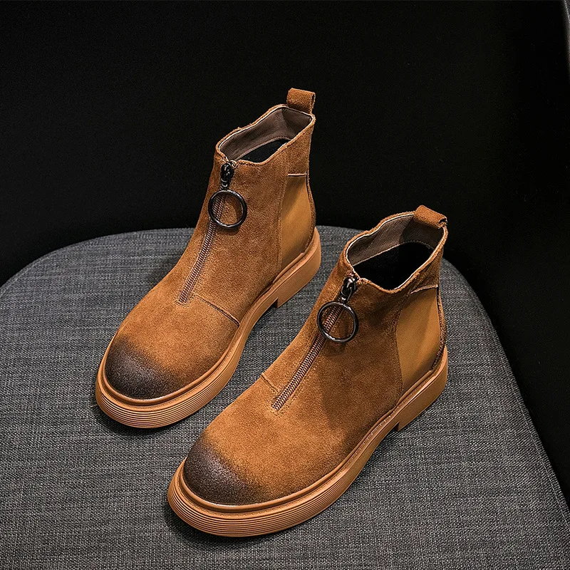 

Cow Suede Women's Winter Boots Plush Fur Warm Women Platform Ankle Boots 2019 Fashion Punk Combat Boots Martin Shoes Woman Botas