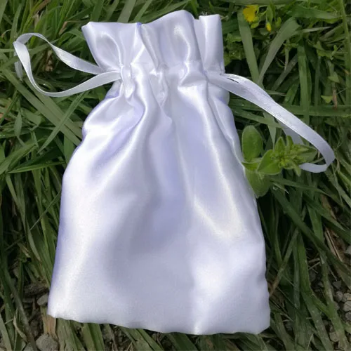 

White Silk Stain Gift Bag 8x10cm 9x12cm 10x15cm 12x17cm pack of 50 can print logo Makeup Jewelry Drawstring Pouch