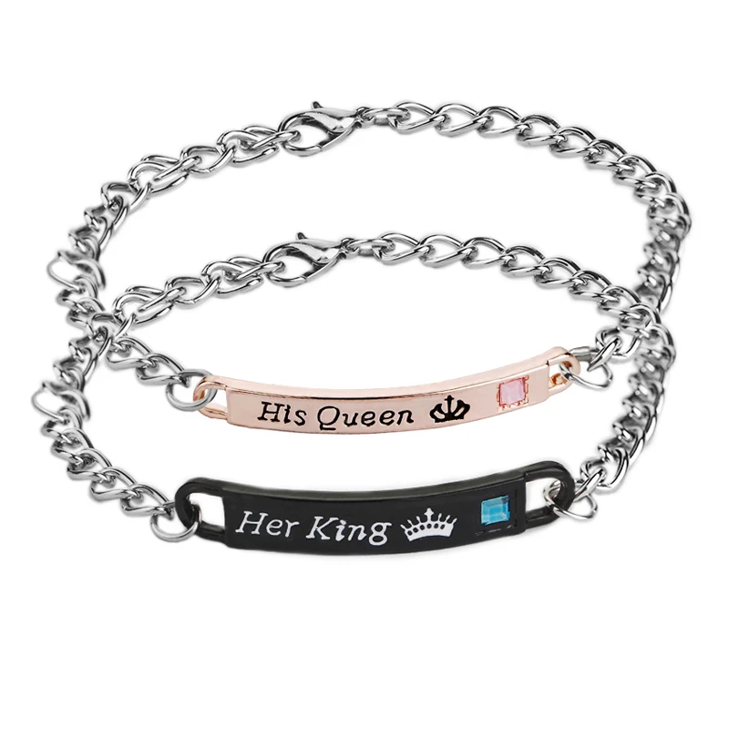 

his queen her king Bracelets lovers Lettering Bracelet for Wife black rose gold couple tag Bracelet for lover hunsband boyfriend