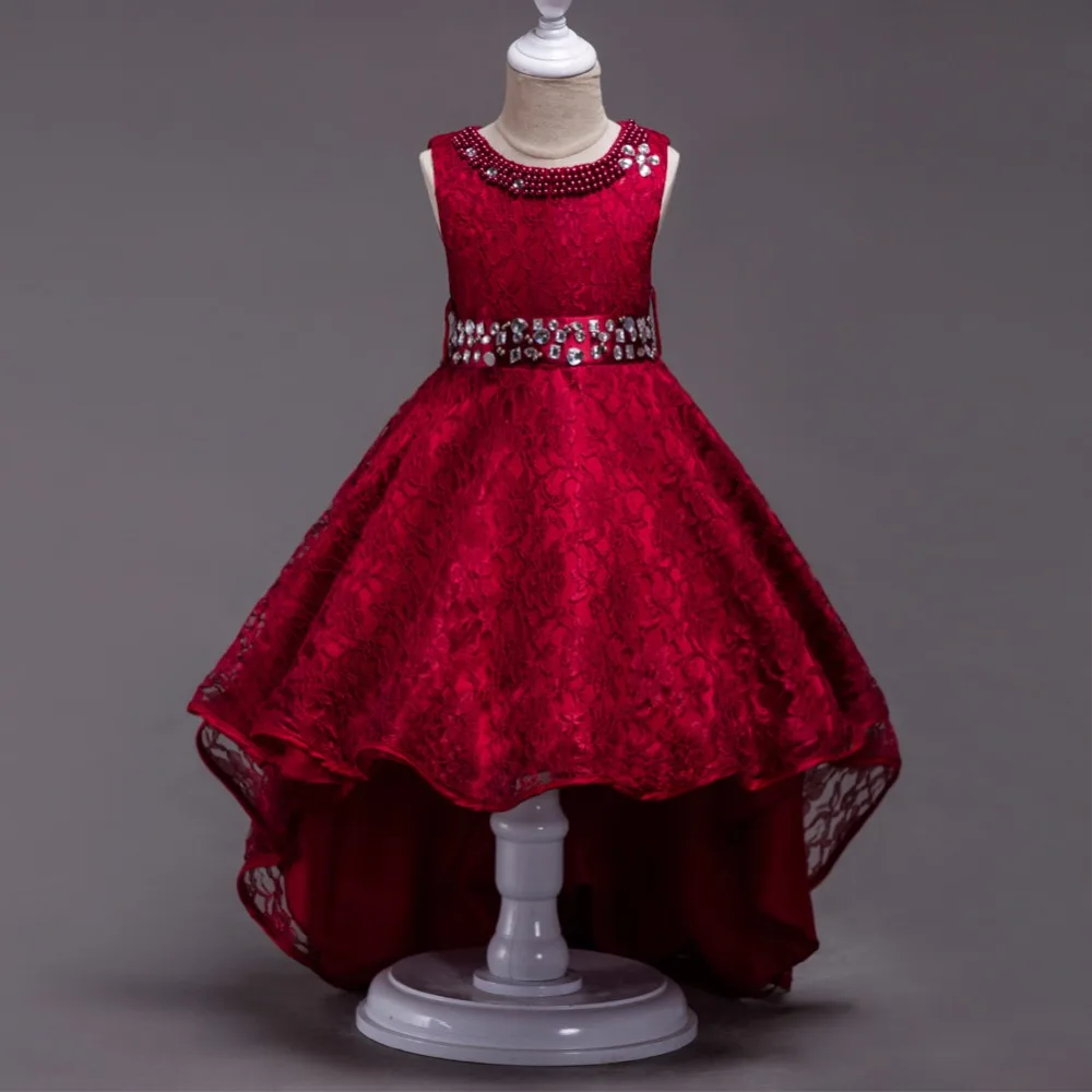

European Noble Style Lace Beading Girl Party Dress Imitated Crystal Belt Girls Summer Wear Princess Kids Dresses for Girl L493