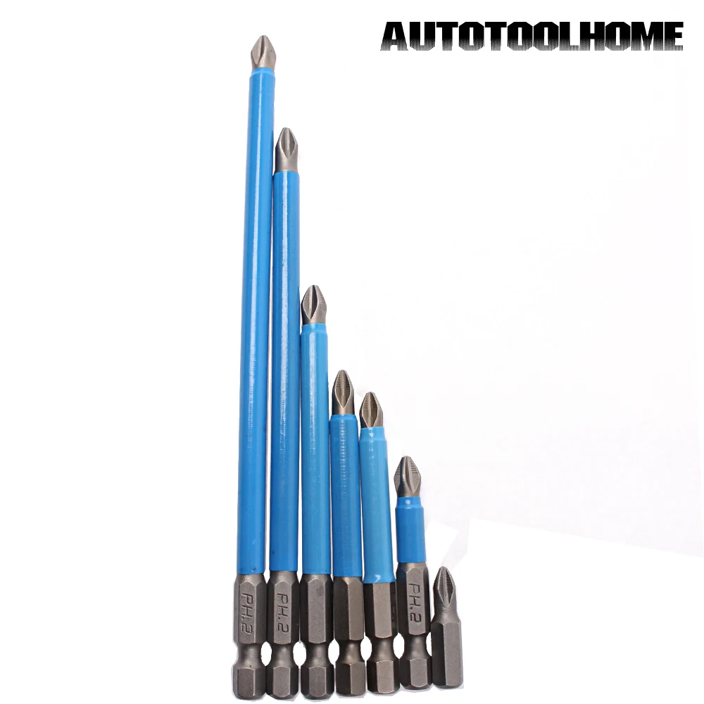 AUTOTOOLHOME 1/" Hex 7 шт. PH2 противоскользящая электрическая отвертка Набор бит односторонние наконечники 25 мм 50 мм 65 мм 70 мм 90 мм 127 мм 150 мм