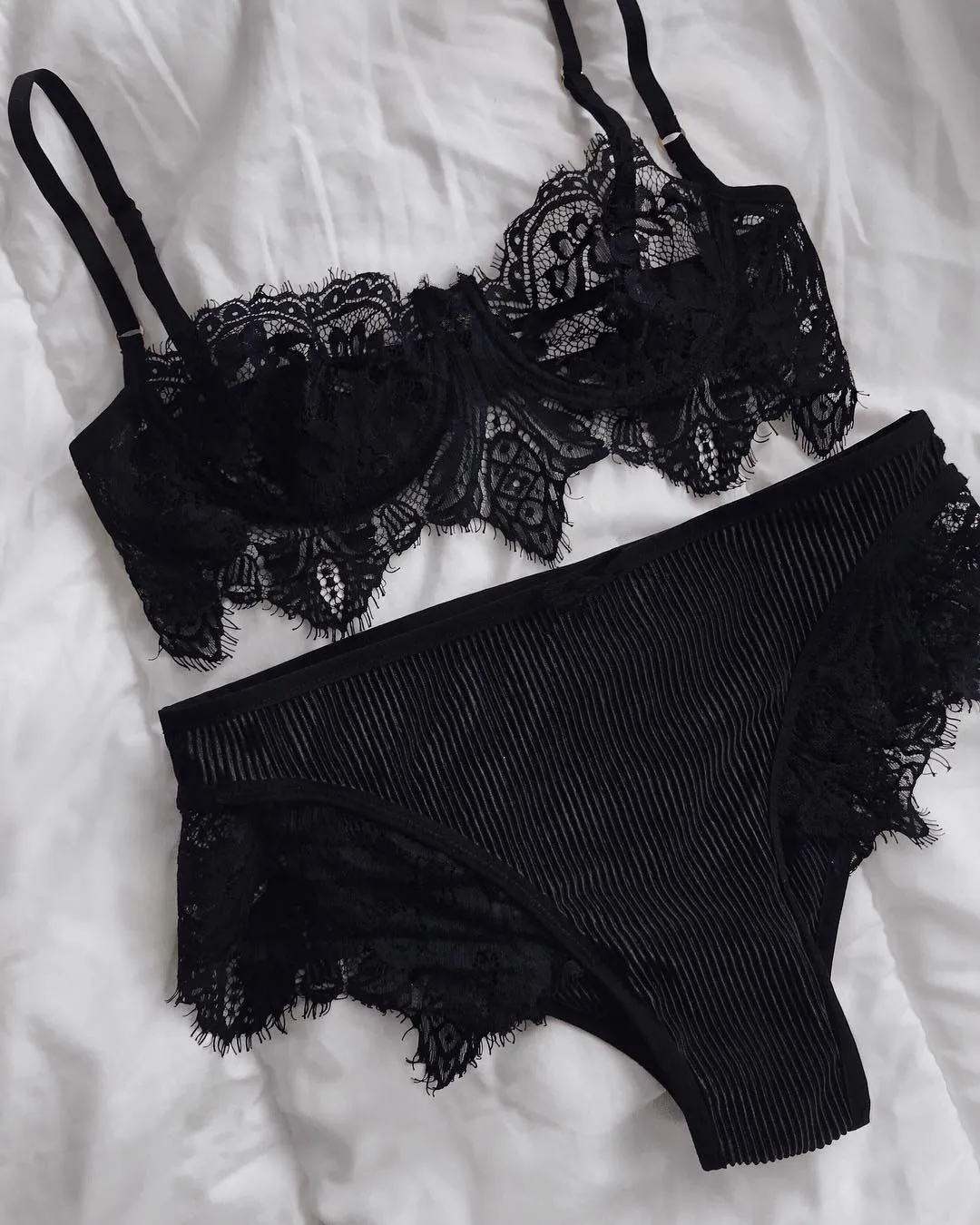 Black Eyelash Lace Lingerie Set Transparent Hollow Out Women Plain Adjustable Bra & Brief Sets Sexy Underwear Lingerie Sets Black Eyelash Lace Lingerie Set Transparent Hollow Out Women Plain Adjustable Bra & Brief Sets Sexy Underwear Lingerie Sets