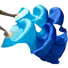 Реальные шелковые вееры 1 пара ручной окрашенные спицы из бамбука шелковые вееры Для женщин живота танцевальный реквизит шелковые вееры Бирюзовый+ королевский синий 180*90 см