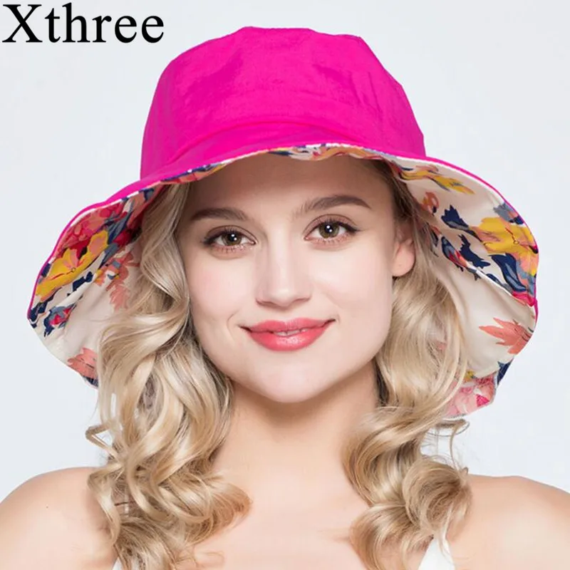 

Xthree summer hats for women ladies large brim cotton Beach cap sun hat female England Style
