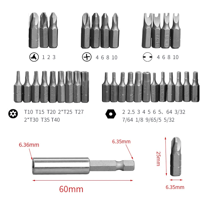 33 шт. отвертка для полых винтов биты для ремонта специальные Torx Бит для электрической отвертки Brocas Tornavida Parafusadeira Tornavida Seti