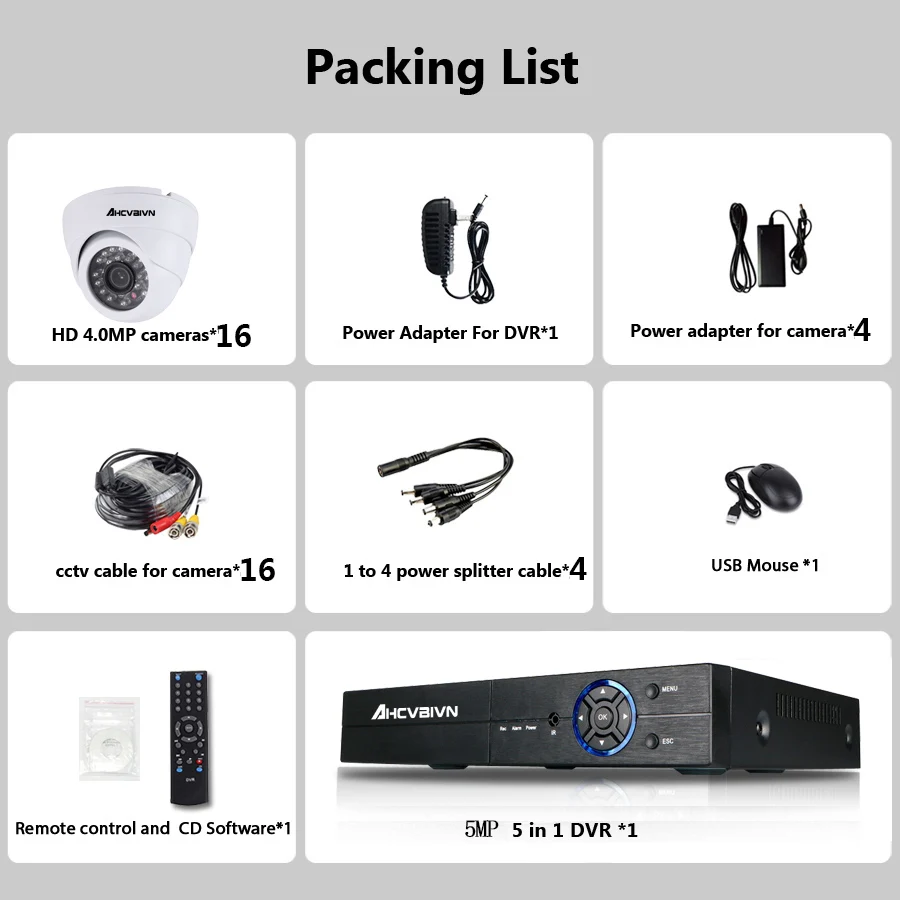  16CH 5MP AHD DVR Kit With Mini Dome CCTV Camera System 16PCS 4.0MP Security Camera Video Surveillan - 33027366711