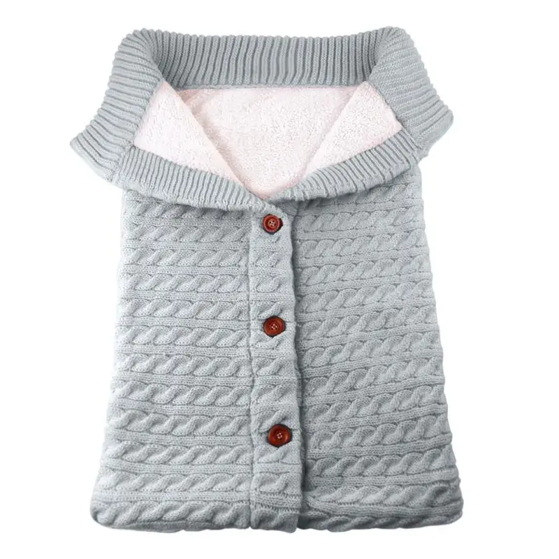 Зимние теплые спальные мешки для новорожденных, вязаные пеленки с пуговицами для завёртывания для пеленания, детские коляски, одеяло для сна B