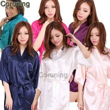 RB030 Sexy Large Size Sexy Satin Night Robe Lace Bathrobe Perfect Wedding Bride Bridesmaid Robes Dressing Gown For Women