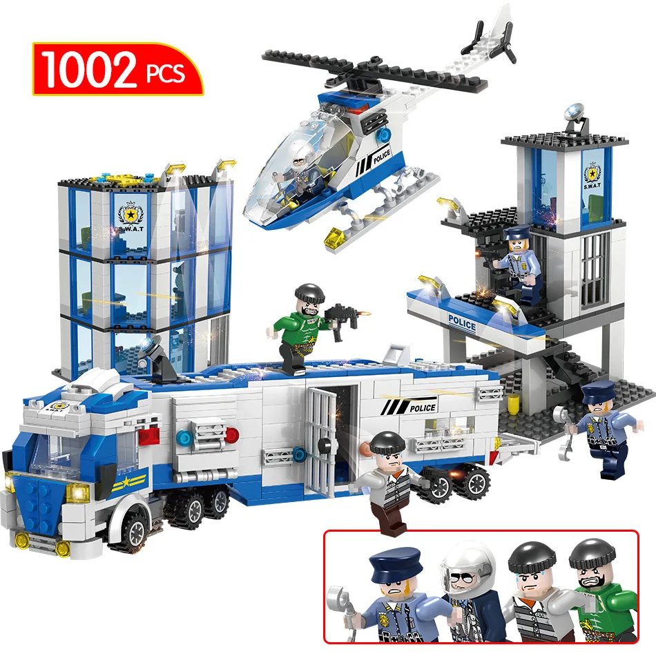 

1002PCS Police Break Wave Building Block Compatible LegoINGLYS City SWAT Police Trucks Helicopter Bricks DIY Toys For Boys Gift