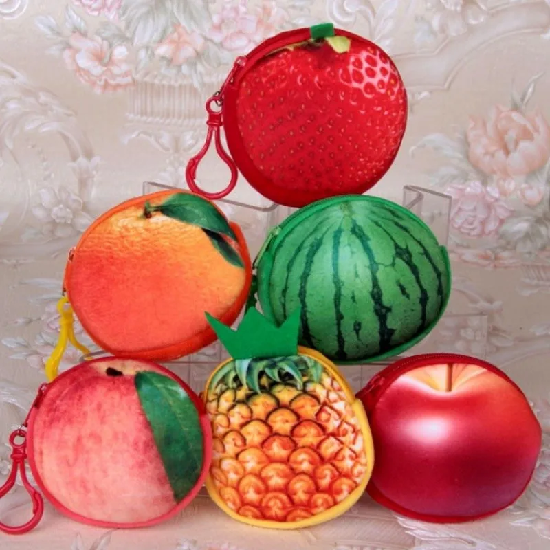 

1pcs Cute fruit Cartoon apple watermelon flannelette children zipper bag kids zero wallet girl boy purse,lady coin wallets Case