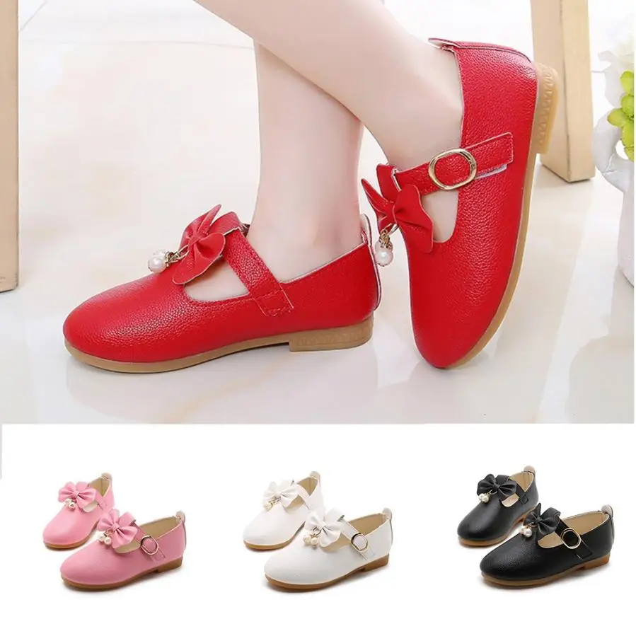 

Baby Girl Shoes Children Kid Girls Solid Leather Rubber Bowknot Pearl Princess Single Casual Shoes Baby Shoes for Baby 18Jul5