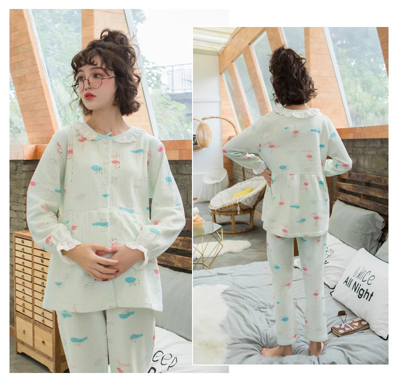 Для кормления ночная рубашка для беременных пижамы Демисезонный Air антресоли хлопка для беременных ночное теплые Домашняя одежда Беременность пижамы A231