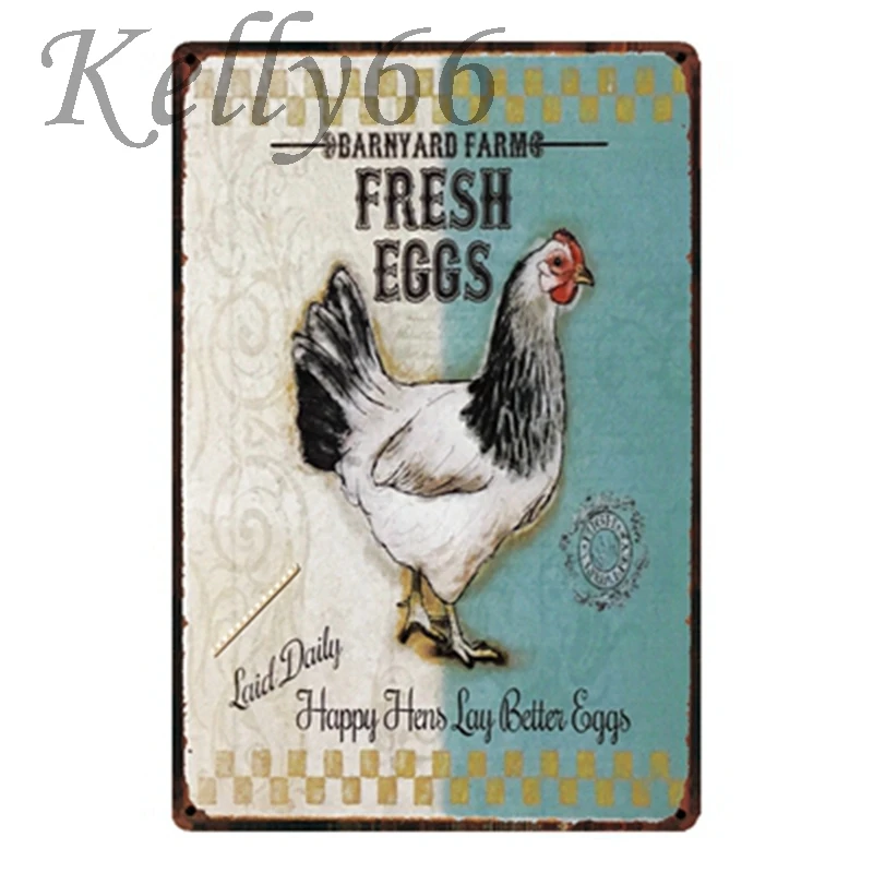 [Kelly66] свежие яйца от счастливых цыплят винтажный металлический плакат с подписью табличка для домашнего декора настенная живопись 20*30 см размер y-1435 - Цвет: y-1438