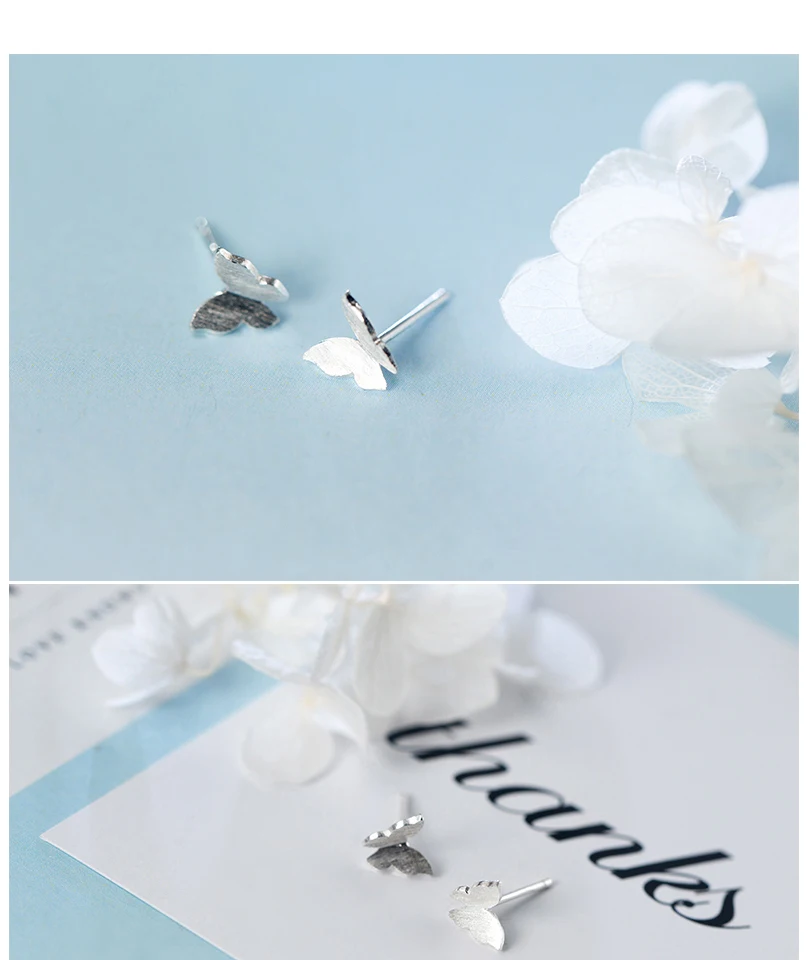 Korean Minimalist Butterfly Stud Earrings 925 Sterling Silver For Women Girls Kids Fashion Luxury Mini Brincos aros de plata 925 (2)