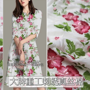 

Heavy-duty embroidered silk cotton fabric fashion dress thin high-grade embroidery silk fabric wholesale cotton cloth