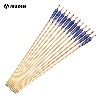 

6/12/24pcs Spine 500 Length 80cm Wooden Arrows with Blue Stripe Turkey Feather Target Deck for Hunting Shooting Archery