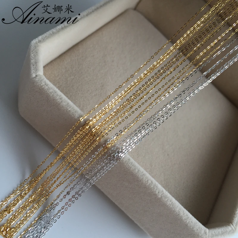 

[Ainami] 18inch length 18K White Gold Yellow Gold Chain 'O'shapme Cost Price Sale Pure Gold Necklace Best Gift Free shipping