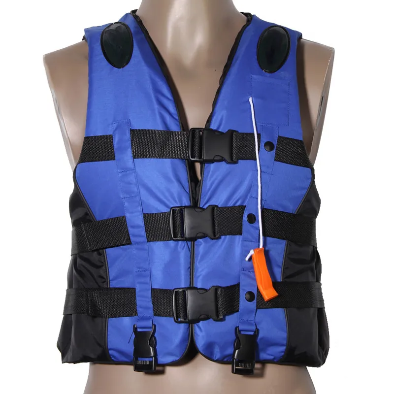 Polyester полиэфирная Спасательная куртка универсальный для плавания, катания на лыжах, дрейфующий спасательный жилет со свистком для детей и взрослых, водные виды спорта - Цвет: Blue M