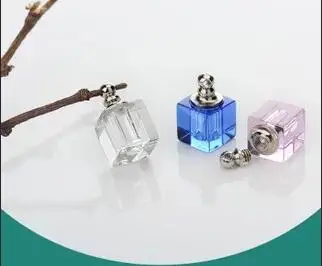 

screw cap square vial pendant Miniature Perfume bottle mixed color Crystal pendant charms name on rice art bottles
