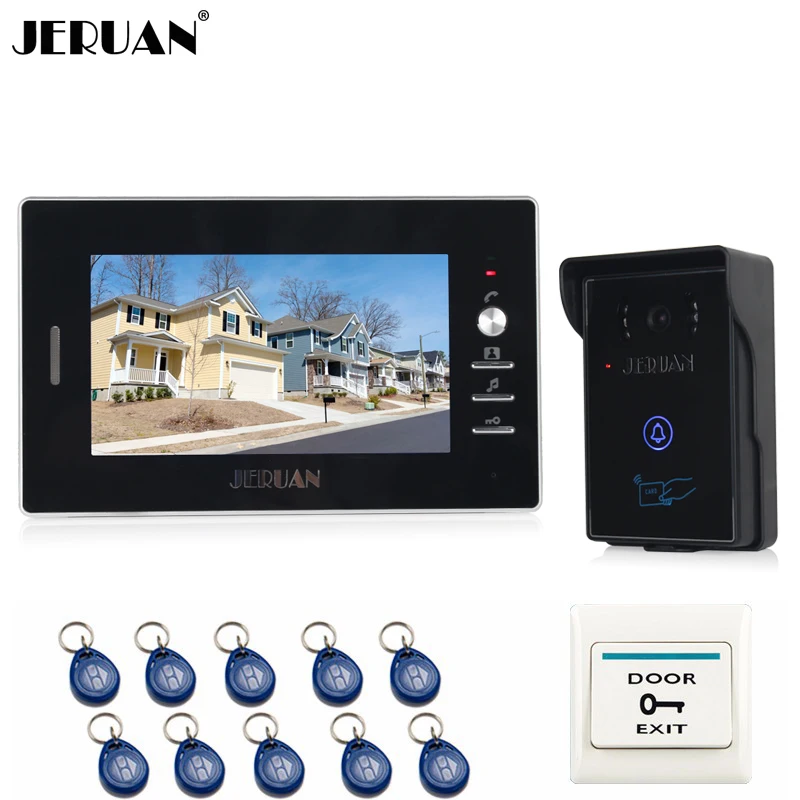 JERUAN Banrd NEW 7`` Color Video Intercom Entry Door Phone System 1 monitor + 700TVL RFID Access Waterproof Camera FREE SHIPPING JERUAN Banrd NEW 7`` Color Video Intercom Entry Door Phone System 1 monitor + 700TVL RFID Access Waterproof Camera FREE SHIPPING