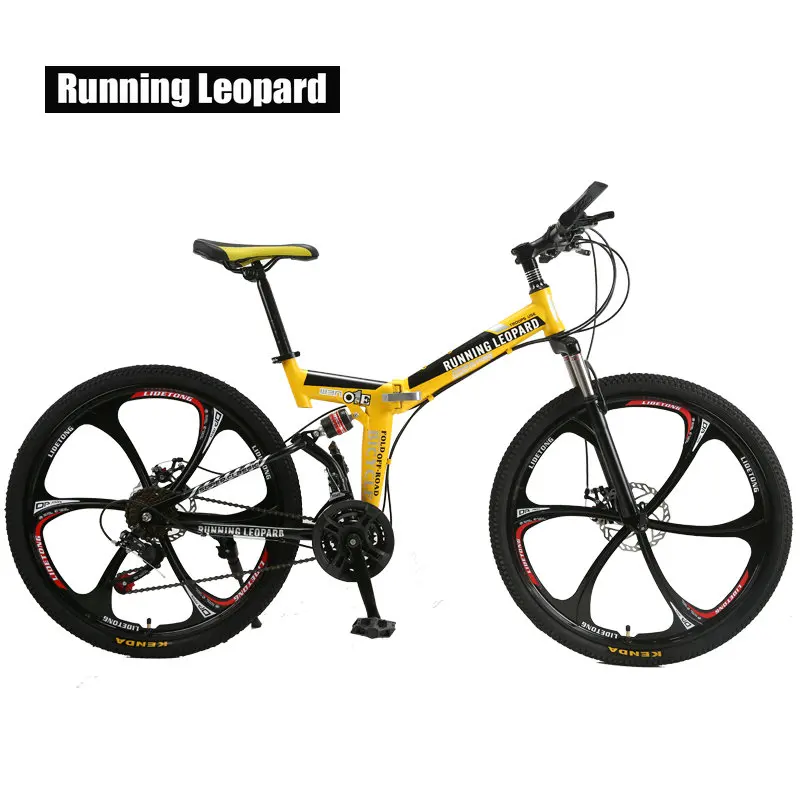 Correr leopardo plegable bicicleta de montaña 26 pulgadas acero bicicletas de 21 velocidades doble disco frenos bicicleta de carreras bicicleta BMX Bik