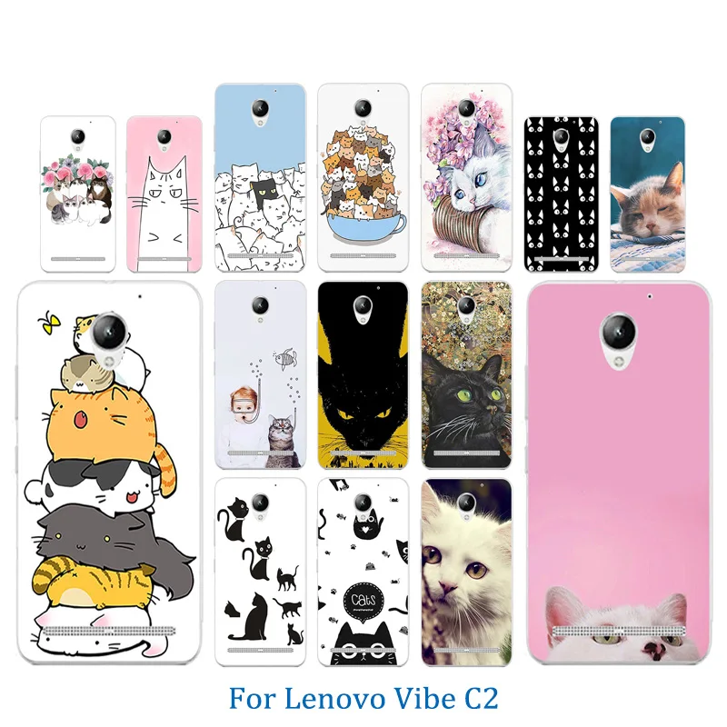

For Lenovo Vibe C2 Shell Soft Silicone Protector Funda For Lenovo C2 K10a40 5.0'' Luck Cat Pattern Phone Cases Transparent Coque