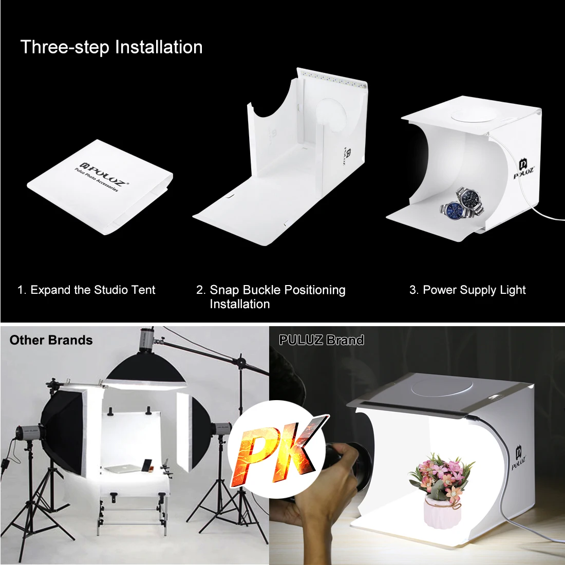 PULUZ 20 см мини фотостудия Портативная фотостудия складной светильник для фотосъемки софтбокс светильник комплект фотобокс камера белая коробка