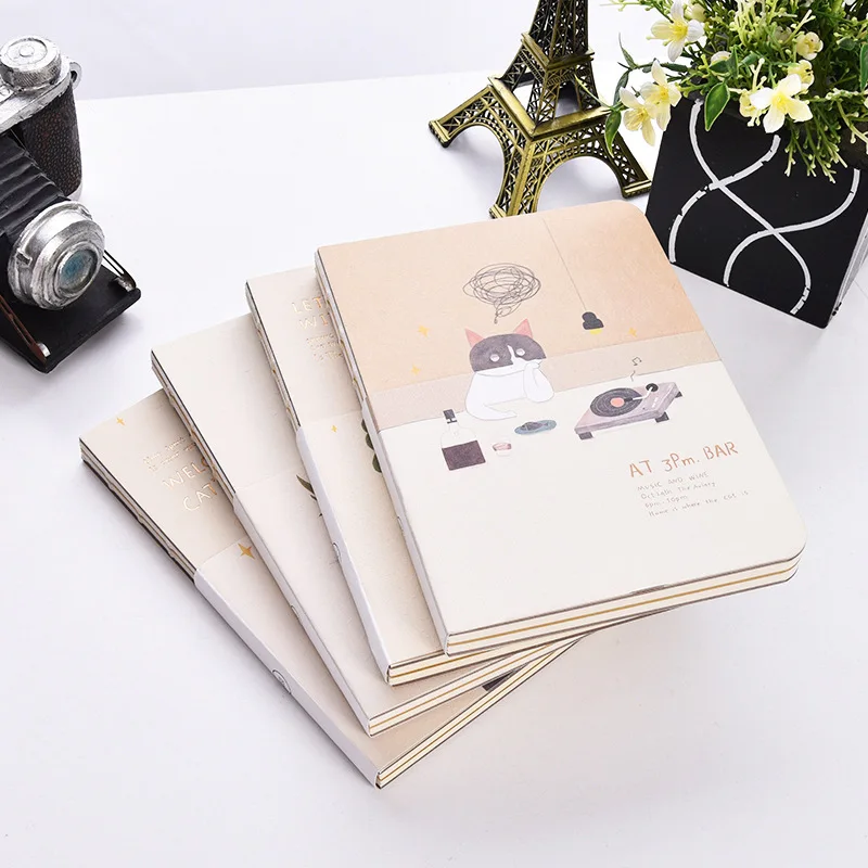 

Happy Cat" Cute Drawing Notebook White Kraft Blank Papers Notepad Journal Sketchbook Study Diary