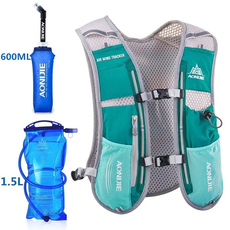 AONIJIE, мужской, женский рюкзак для бега, для занятий спортом на открытом воздухе, для бега, походов, марафона, фитнеса, гидратационный жилет, 600 л, сумка, мл, чайник - Цвет: Mint Green