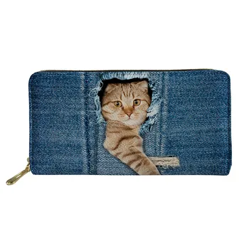 

Noisy Designs Denim Animal Cat Printing Wallet Long Female Casual Zipper Cluth Phone Card Holder for Girls Kawaii Money Coin Bag