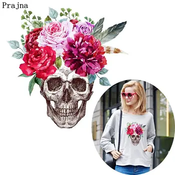 

Prajna Punk Skull Backpack Iron-On Transfer Sugar Skull Iron On Patches For Clothes DIY Hot Vinyl Printed Stickers On T-shirts