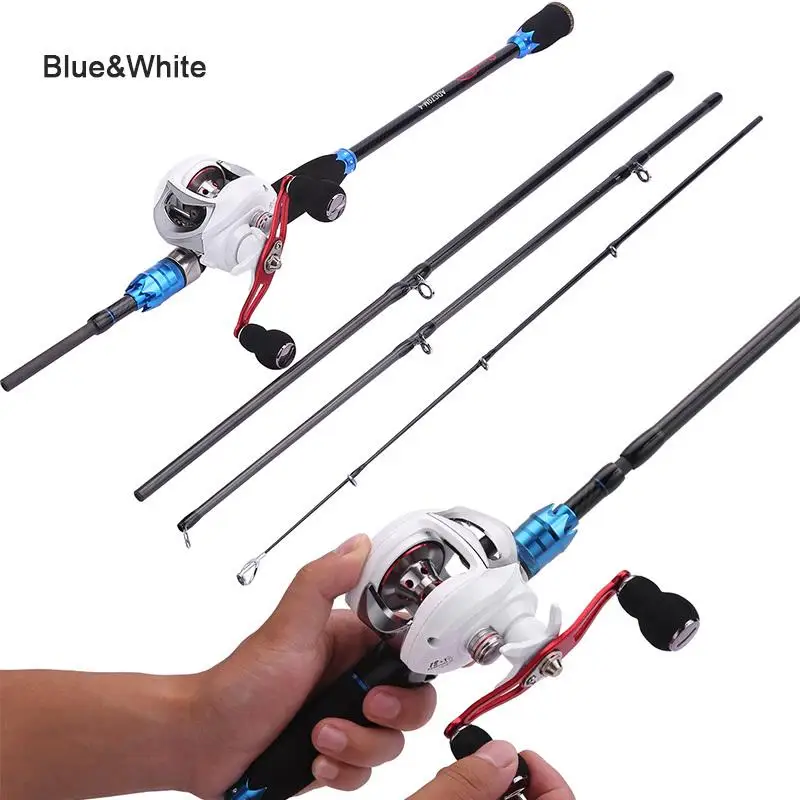 Sougayilang 4 Section Carbon Portable Fishing Rod with Baitcasting Reel Combo for Boat Sea Freshwater Travel Bass Carp Fishing