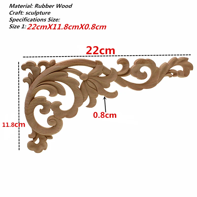 Винтажная Неокрашенная древесина наклейки с резьбой угловая аппликация, рама для домашней мебели настенные двери шкафа декоративные деревянные миниатюрные ремесла - Цвет: 22X12cm