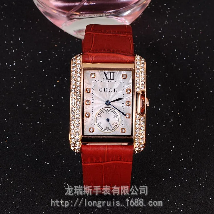 Брендовые женские часы из натуральной кожи с квадратным циферблатом и бриллиантами, женские повседневные кварцевые наручные часы из розового золота, Montre Femme