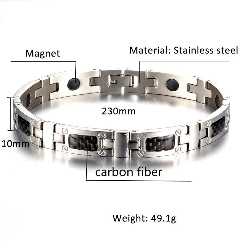 Olowu Fahsion забота о здоровье магнит мужской браслет для мужчин Серебряный тон из нержавеющей стали Мощный Энергетический терапевтический браслет Pulseras