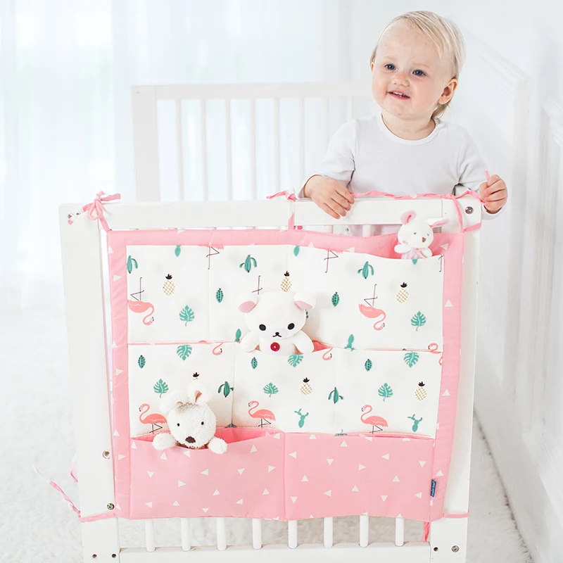 Baby Cot Bed Hanging Storage Bag Baby Crib Cotton Organizer Pocket