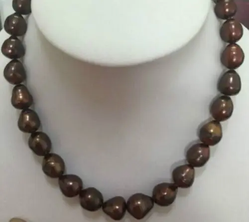 

Free Shipping >>>>>stunning 12-14mm south sea chocolate baroque necklace 17inch14k
