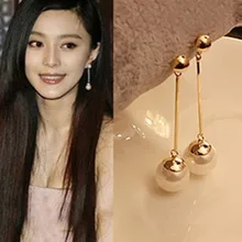 The new Korean fashion jewelry OL temperament long section of pearl earrings free shipping