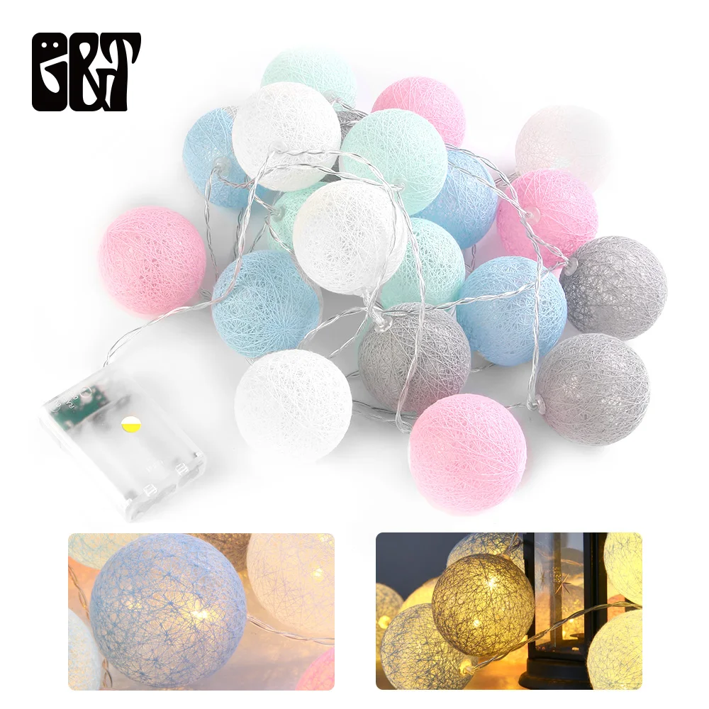 

GT 3M 20 LEDs Cotton Ball String Lights Cotton Balls LED String Lights Battery Fairy Christmas Garland Lamp Home Wedding Party