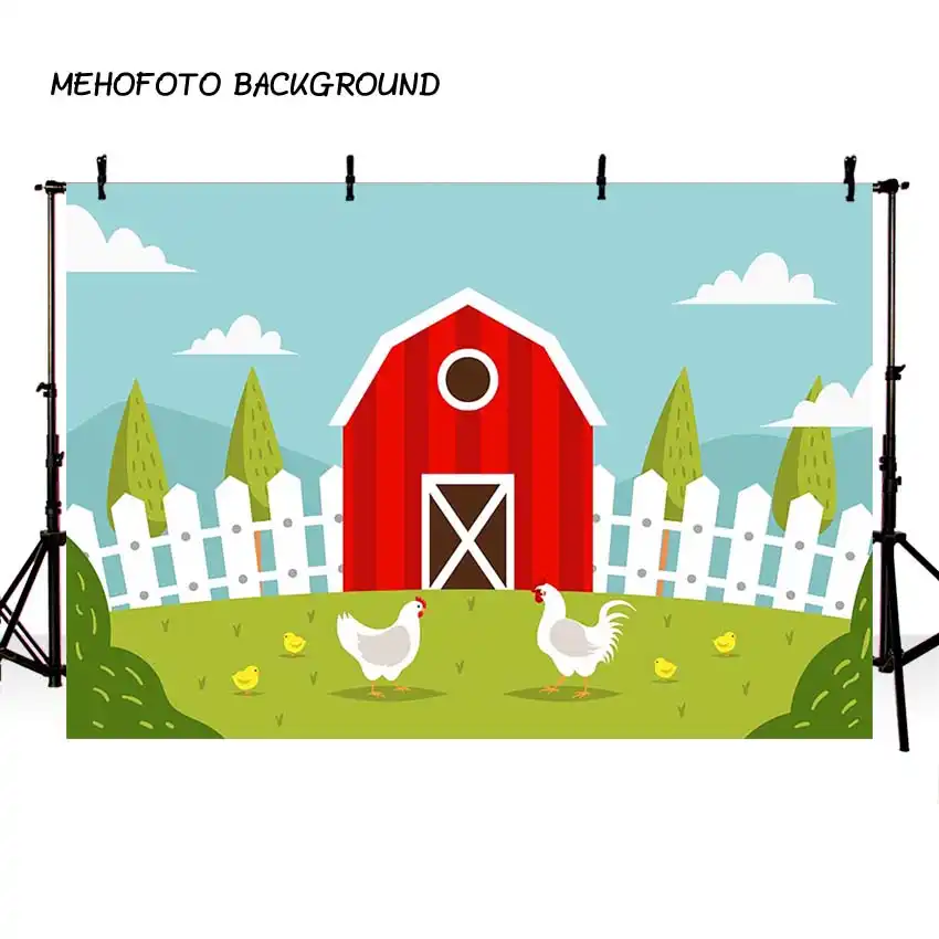 Mehofoto Farm Photography Backdrop Red Barn Barnyard House Kids