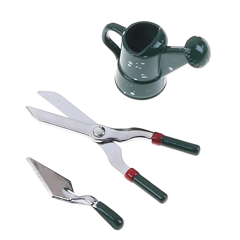 

3pc/set 1/12 Mini Metal Watering Can Scissors Shovel Set Simulation Pruning Tool Toys for Doll House Decor Dollhouse Accessories