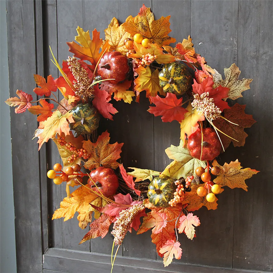 

Halloween Party Decor Wall Ornament 1PC 40CM Halloween Pumpkin Berry Maple Leaf Fall Door Wreath Door Wall Ornament Decoration
