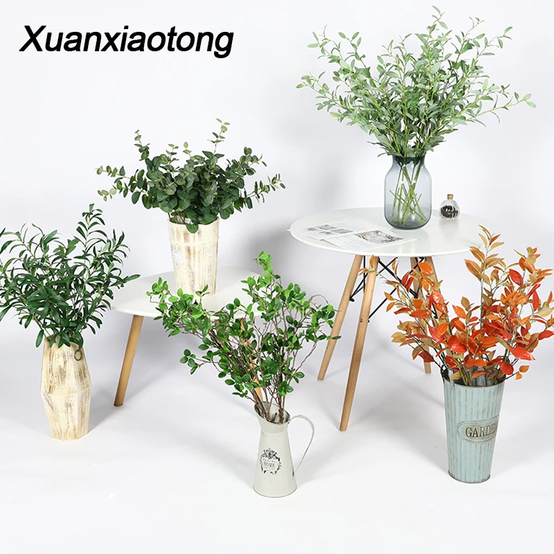 Xuanxiaotong Зеленые искусственные растения вишня оливковая ветка для дома